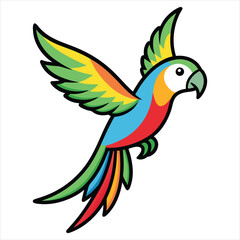 Obraz premium Colorful Cartoon Macaw Parrot Illustration with Vibrant Feathers and Flying Pose