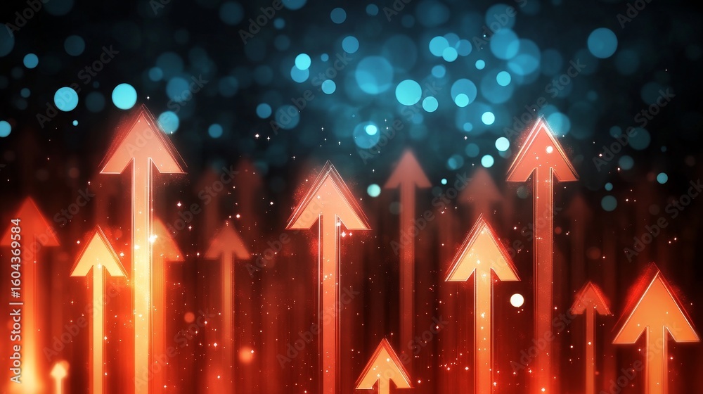 Poster abstract digital background featuring red arrows pointing upwards symbolizing progress and success