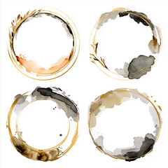 Vintage Watercolor Round Frame Set on White Background