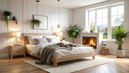 Cozy bedroom with fireplace