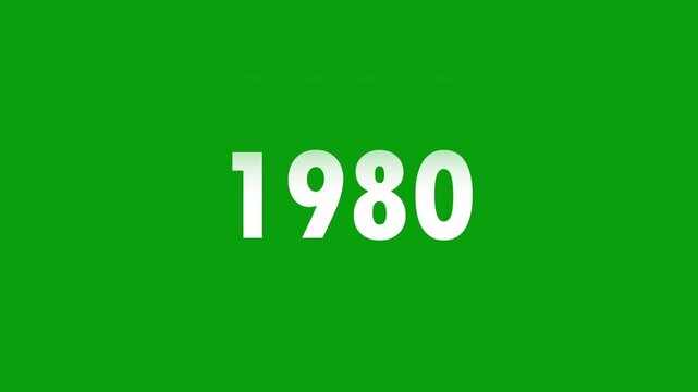 Analog counter counting up from 1970 to 1980 background. Time-lapse speed.  Ready to use Green screen, 4K footage motion graphic video rendering. 