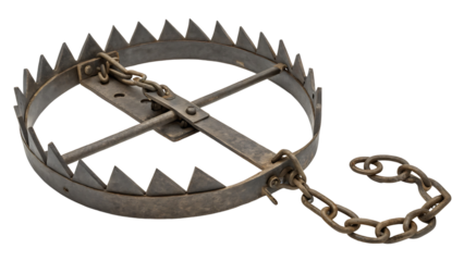 Jagged Metal Trap with Chain isolated on a transparent background animal trap steel