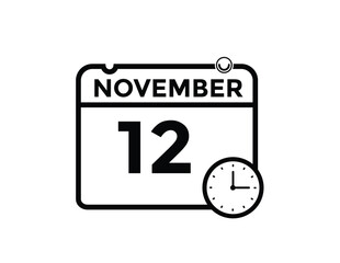 
12 November, calendar date icon. 12 November Calendar Date for Deadlines or Appointment. Day, month. vector illustration.
