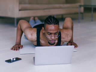Home Push Up Workout with Laptop Guidance