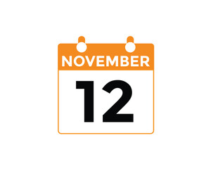 
12 November, calendar date icon. 12 November Calendar Date for Deadlines or Appointment. Day, month. vector illustration.
