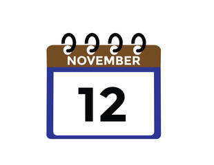 
12 November, calendar date icon. 12 November Calendar Date for Deadlines or Appointment. Day, month. vector illustration.
