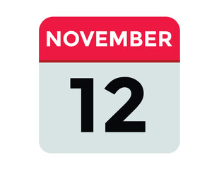 
12 November, calendar date icon. 12 November Calendar Date for Deadlines or Appointment. Day, month. vector illustration.
