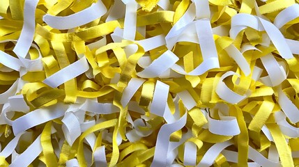 White and Yellow Paper Ribbons Forming a Swirling Textured Surface