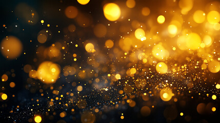 Abstract gold bokeh lights on a dark background for festive designs