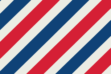 A diagonal pattern of red white and blue stripes creating a barber shop pole like background design