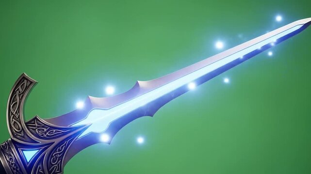 Majestic Glowing Fantasy Sword with Intricate Ornate Hilt and Ethereal Blue Energy Sparks