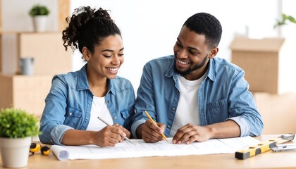 Obraz premium Happy Couple Planning Home Renovation - Diversity & Inclusion