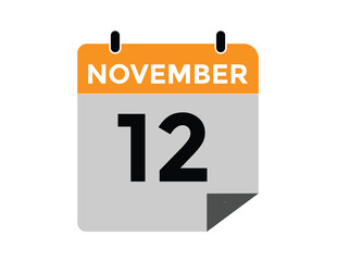
12 November, calendar date icon. 12 November Calendar Date for Deadlines or Appointment. Day, month. vector illustration.
