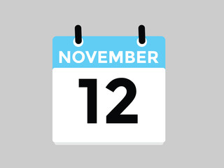 
12 November, calendar date icon. 12 November Calendar Date for Deadlines or Appointment. Day, month. vector illustration.
