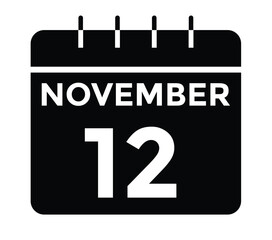 
12 November, calendar date icon. 12 November Calendar Date for Deadlines or Appointment. Day, month. vector illustration.
