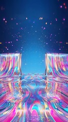 Vibrant Abstract Landscape with Colorful Flowing Patterns and Sparkling Lights in a Dreamlike Atmosphere
