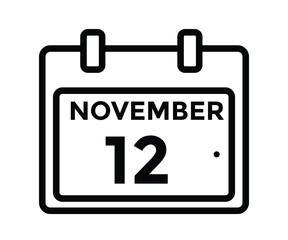 
12 November, calendar date icon. 12 November Calendar Date for Deadlines or Appointment. Day, month. vector illustration.
