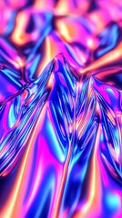 Vibrant Abstract Background of Shimmering Waves in Pink, Blue, and Purple Tones with Metallic Texture