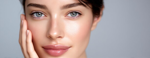 Minimal beauty routine facial mist Close-up of a woman's serene expression. skin hydration in minimal beauty routine