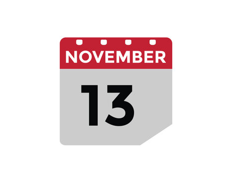 
13 November, calendar date icon. 13 November Calendar Date for Deadlines or Appointment. Day, month. vector illustration.

