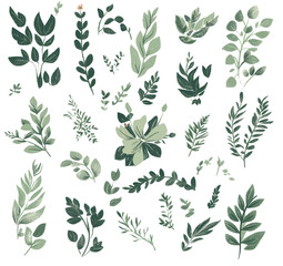 Hello nature. Set of vector illustrations of leaves, branches, set	