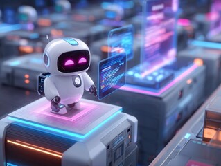 Artificial Intelligence Chatbot Interacting with Data in Futuristic Server Room