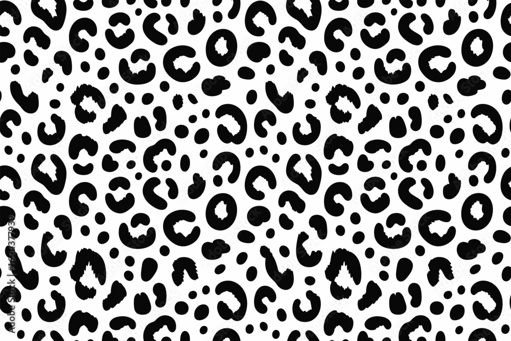 Poster a repeating pattern of black leopard spots on a white background creating a seamless design effect