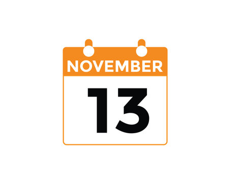 
13 November, calendar date icon. 13 November Calendar Date for Deadlines or Appointment. Day, month. vector illustration.
