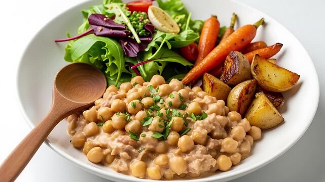 Chickpea Stroganoff and side dishes