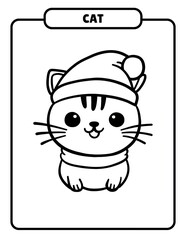 Cat with Winter Hat and Scarf - coloring book
