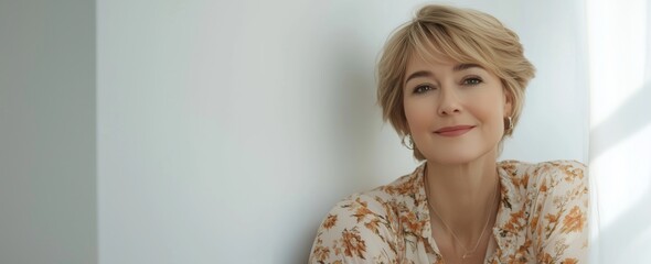 photo of fifty year old women on a uniform background .Generative AI