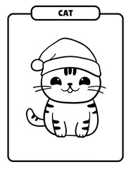Smiling Cat with Santa Hat - coloring book