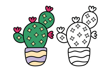 Cactus, Cute & Simple Coloring Page, Simple Easy and Large Print Designs, Cute Stuff, Cute and Cozy, Bold and Easy, Self-love, Victor Illustration, Easy Coloring, hand-drawn,