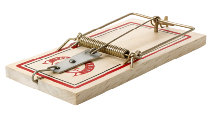 Wooden spring loaded rodent trap isolated on a transparent background mousetrap pest control