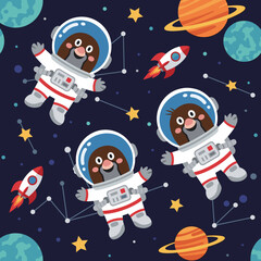 Cute moles in space suits, perfect for children's books, websites, or space-themed designs.