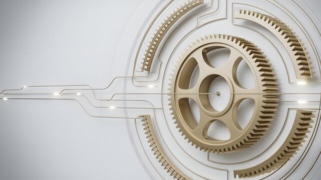 Intricate Golden Gears and Circuits with Glowing Lights cogs machinery