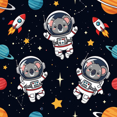 Cute Koala Astronauts in Space: Seamless Pattern for Kids' Products