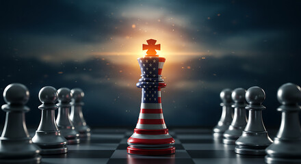 Fototapeta premium USA Chess King Stands Strong in a Strategic Power Game