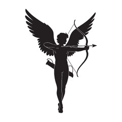 Obraz premium Charming Eros digital black profile, presented with clean, sharp, professional edges – Eros silhouette – Eros Vector – Silhouette of Eros – Greek god vector