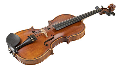 Obraz premium Wooden violin with dark strings and chin rest isolated on a transparent background