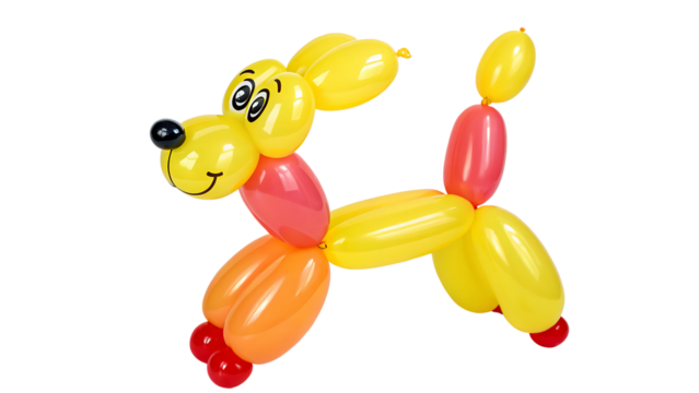 Yellow red orange balloon dog isolated on a transparent background balloon animal