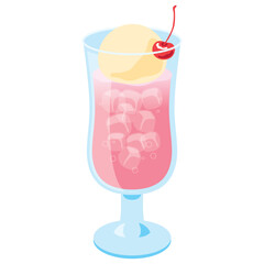 クリームソーダのイラスト_ピンク