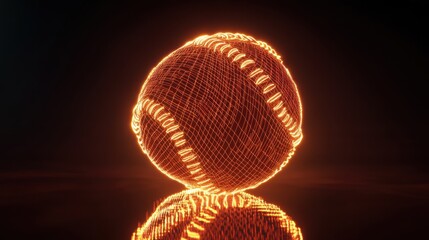 Glow-Infused Sphere: A luminous baseball rendered in intricate wireframe detail