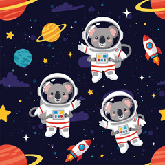 Fototapeta premium Adorable Koala Astronauts in Space: Seamless Pattern for Kids' Products