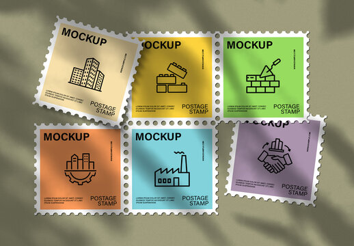 Modern Postage Stamp Set Mockup Template