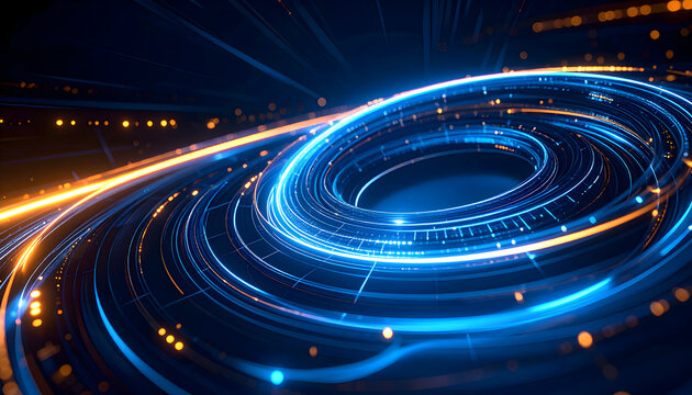 Abstract glowing curves blue and gold digital energy background concept