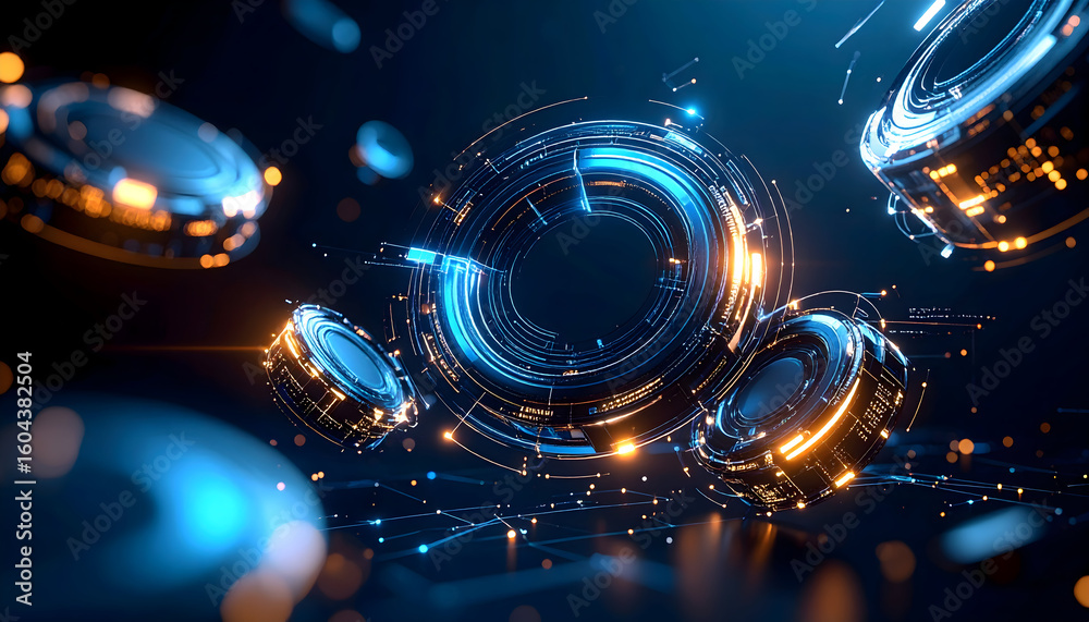 Poster abstract digital background with glowing circles high tech data visualization