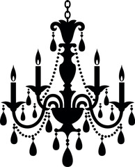 An ornate chandelier with multiple candles and decorative crystals in a silhouette style design