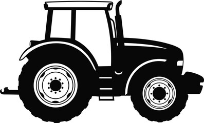 Solid Black Silhouette of a Modern Farm Tractor, Agricultural Vehicle for Farming, Harvesting, and Rural Work, Isolated Vector Illustration for Industrial and Countryside Concepts