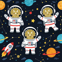 Adorable Triceratops Astronauts in Space: Seamless Pattern for Kids' Products